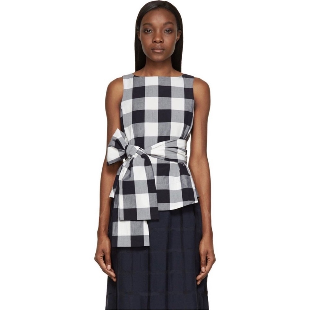 Studio Nicholson gingham front tie blouse